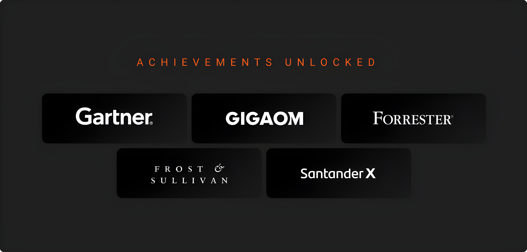 Azion's Awards in 2023 The image contains the logos of five international entities that awarded Azion throughout 2023: Gartner, GigaOm, Forrester, Frost & Sullivan, and Santander X.