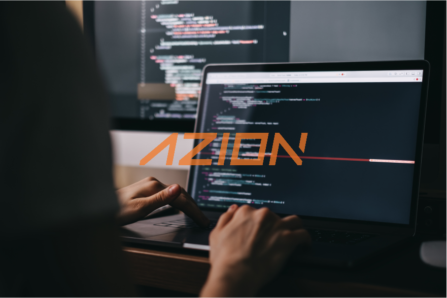 The Azion logo placed over the source photograph, centered on both axes at 50% transparency