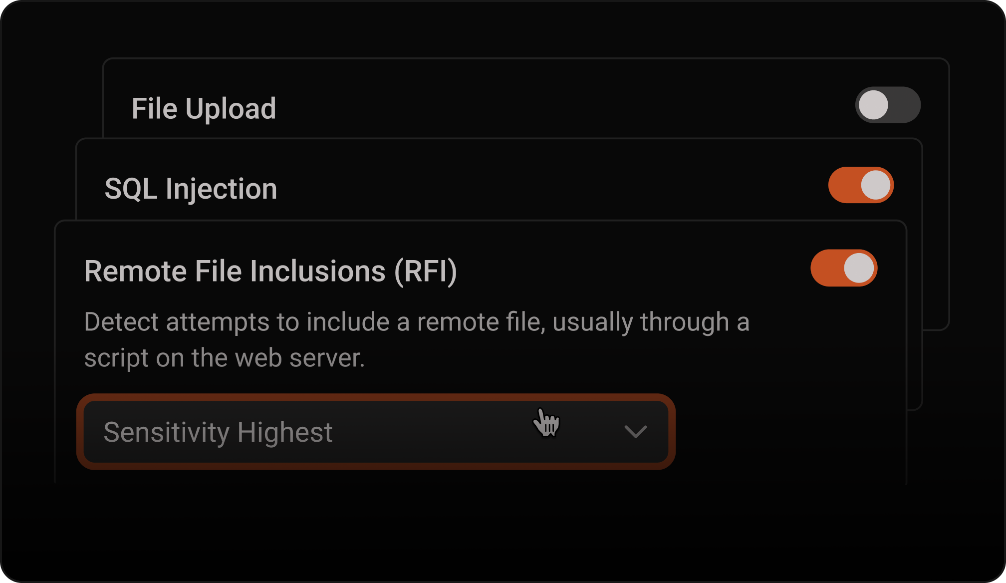 Ajuste del umbral de sensibilidad por tipo de amenaza.