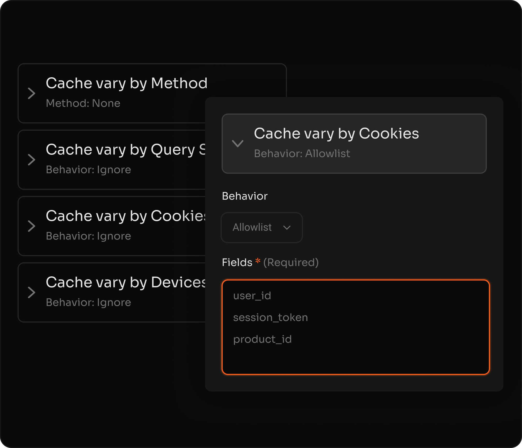 Procesamiento de Advanced Cache Key para variaciones de datos dinámicas